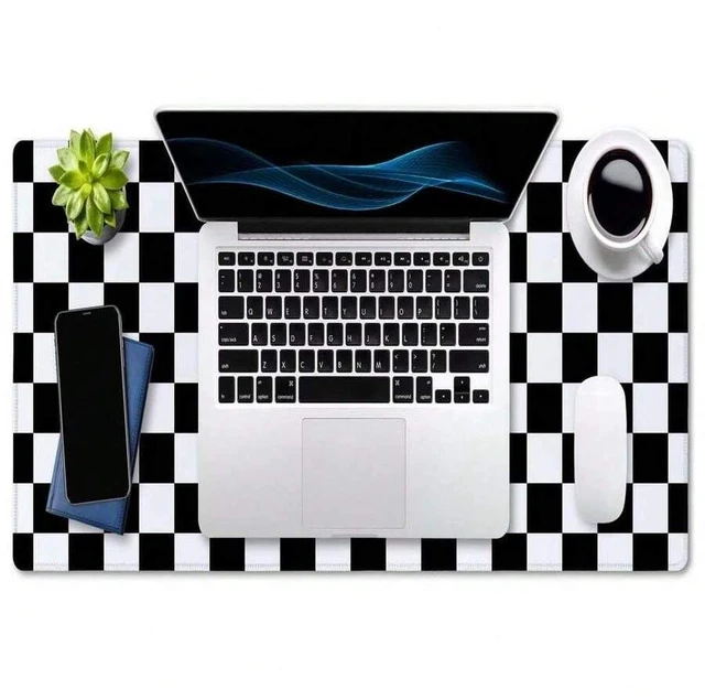 Alt view image 4 of 5 - Bks Extended Gaming Mouse Pad Large Rubber Base Desk Mat With Stitched Edges For Keyboard And Mouse Work Office Black White Checkerboard