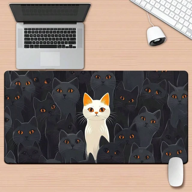 Alt view image 3 of 7 - Bks XXL Gaming Mouse Pad with Cat Design, Rubber Desk Mat for PC Office Keyboard White Black
