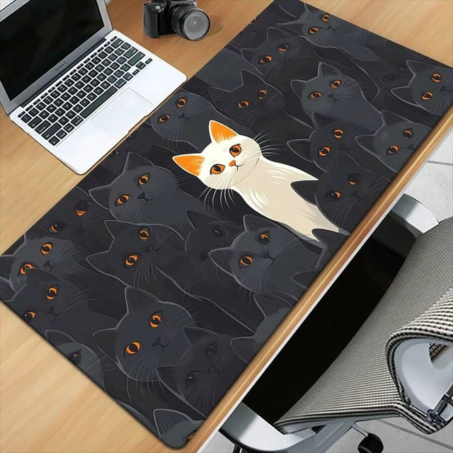 Alt view image 4 of 7 - Bks XXL Gaming Mouse Pad with Cat Design, Rubber Desk Mat for PC Office Keyboard White Black
