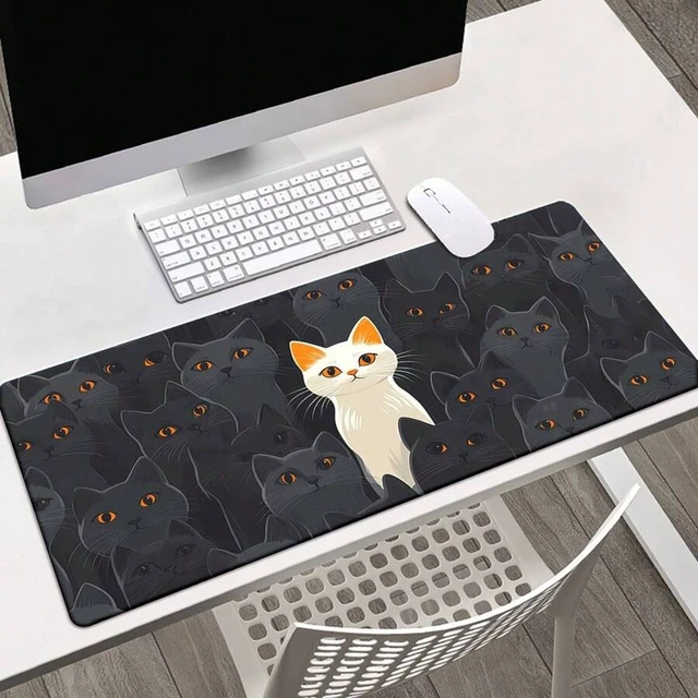 Alt view image 6 of 7 - Bks XXL Gaming Mouse Pad with Cat Design, Rubber Desk Mat for PC Office Keyboard White Black