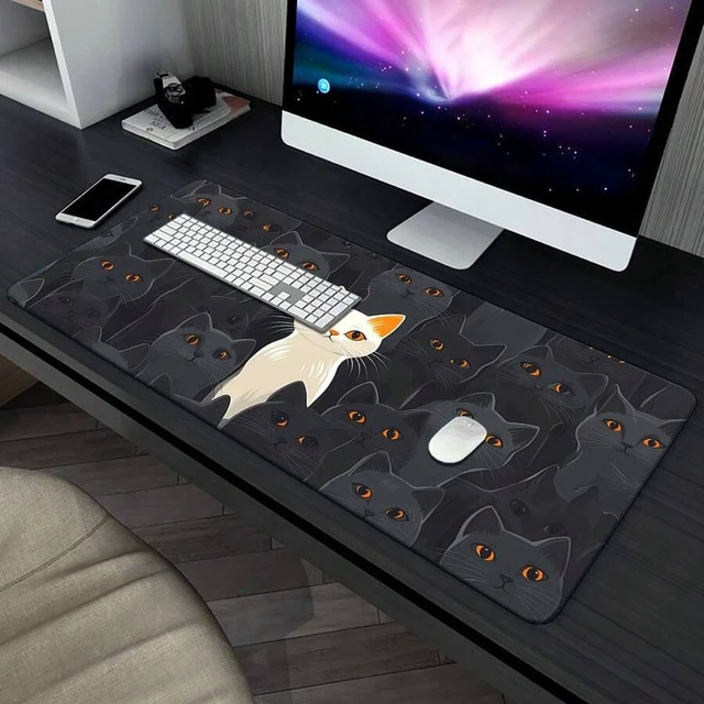 Alt view image 7 of 7 - Bks XXL Gaming Mouse Pad with Cat Design, Rubber Desk Mat for PC Office Keyboard White Black