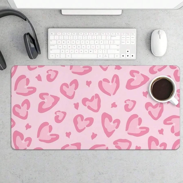 Main image of Bks Pink Heart Shaped Leopard Print Large Desk Mat 31.5x15.75 In, Gaming Mouse Pad & Laptop Keyboard Mat, Non-Slip & Multi-Functional