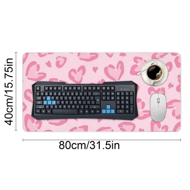 Alt view image 4 of 6 - Bks Pink Heart Shaped Leopard Print Large Desk Mat 31.5x15.75 In, Gaming Mouse Pad & Laptop Keyboard Mat, Non-Slip & Multi-Functional