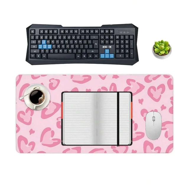 Alt view image 6 of 6 - Bks Pink Heart Shaped Leopard Print Large Desk Mat 31.5x15.75 In, Gaming Mouse Pad & Laptop Keyboard Mat, Non-Slip & Multi-Functional