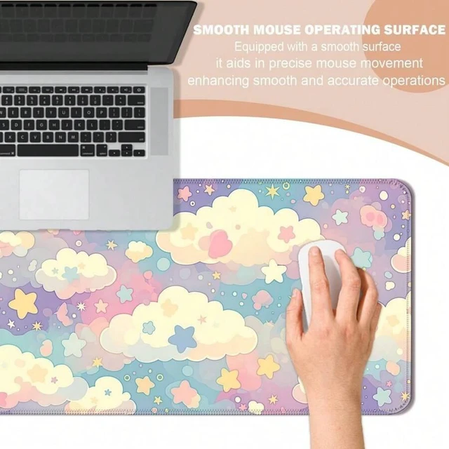 Alt view image 2 of 5 - Bks Extended Large Gaming Mouse Pad, Watercolor Pink Cloud Star Design, Non-Slip Rubber Base, Kawaii Desk Mat for Laptop and Computer