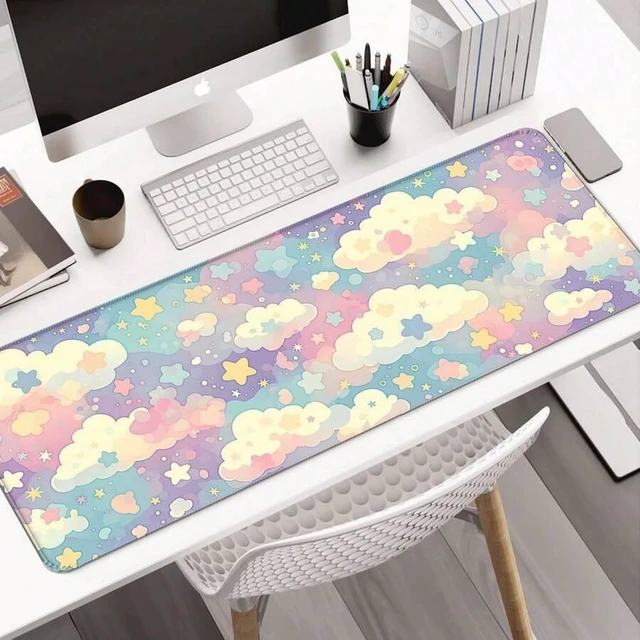 Alt view image 4 of 5 - Bks Extended Large Gaming Mouse Pad, Watercolor Pink Cloud Star Design, Non-Slip Rubber Base, Kawaii Desk Mat for Laptop and Computer