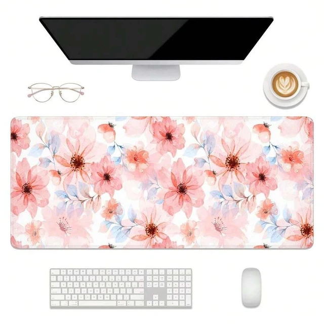 Alt view image 2 of 6 - Bks Desk Mat Extended Large Gaming Mouse Pad XL Desktop Decor Pink Flower For Laptop Keyboard Office Supplies