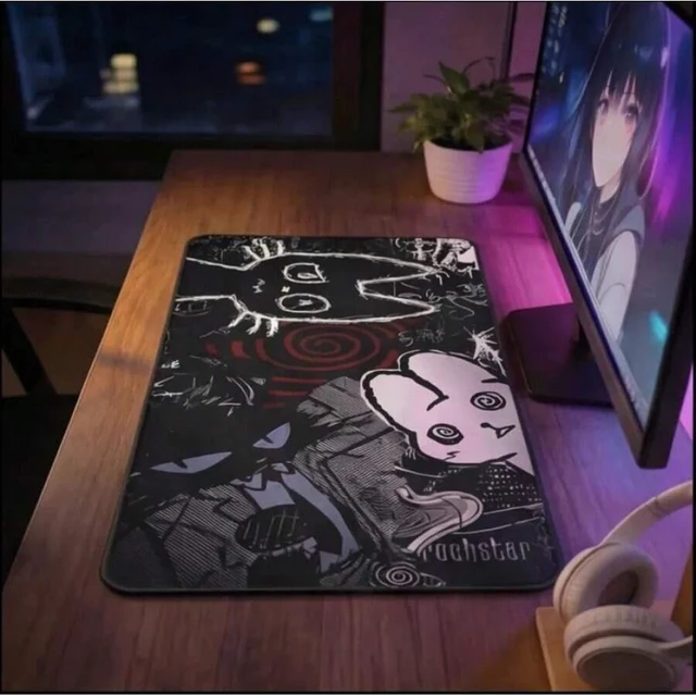 Alt view image 4 of 7 - Bks XL Dark Punk Anime Mousepad Neon Grunge Desk Pad Soft Fabric Anti-Slip Rubber Base for PC Gaming Setup