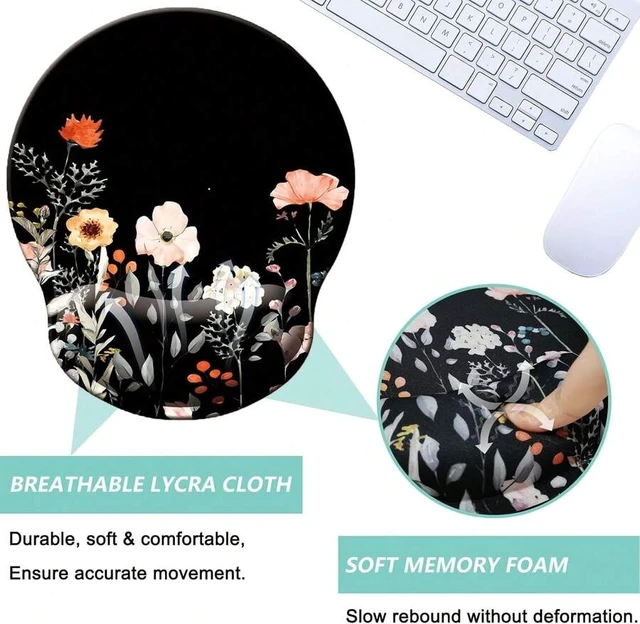 Alt view image 3 of 7 - Bks Ergonomic Mouse Pad With Memory Foam Wrist Rest, Non-Slip Rubber Base Gaming Mat For Home Office Computer Laptop, Flower Black