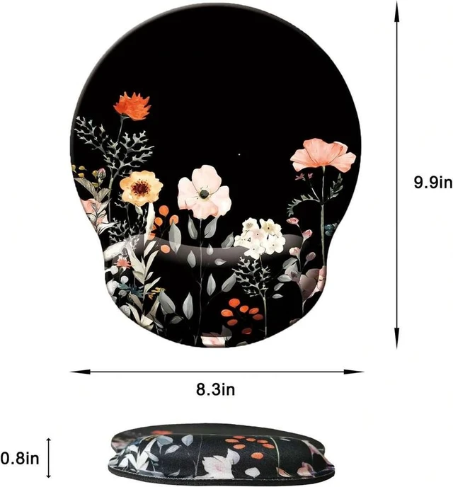 Alt view image 6 of 7 - Bks Ergonomic Mouse Pad With Memory Foam Wrist Rest, Non-Slip Rubber Base Gaming Mat For Home Office Computer Laptop, Flower Black