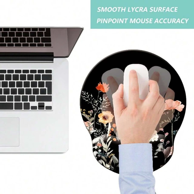 Alt view image 7 of 7 - Bks Ergonomic Mouse Pad With Memory Foam Wrist Rest, Non-Slip Rubber Base Gaming Mat For Home Office Computer Laptop, Flower Black
