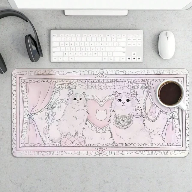 Main image of Bks Pink Cat Princess Mouse Pad 11.81x27.56 In, Extended Desk Mat Large Gaming Mouse Pad, Non-Slip Base For Office & Gaming Setup