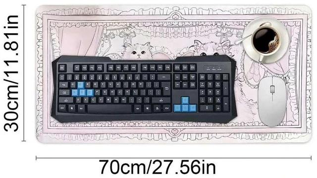 Alt view image 4 of 6 - Bks Pink Cat Princess Mouse Pad 11.81x27.56 In, Extended Desk Mat Large Gaming Mouse Pad, Non-Slip Base For Office & Gaming Setup