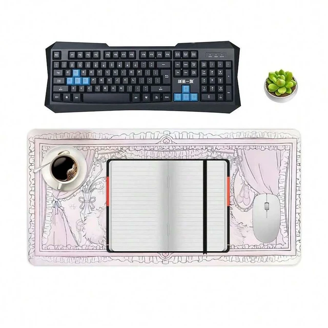 Alt view image 6 of 6 - Bks Pink Cat Princess Mouse Pad 11.81x27.56 In, Extended Desk Mat Large Gaming Mouse Pad, Non-Slip Base For Office & Gaming Setup