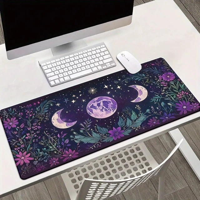 Alt view image 2 of 6 - Bks Gaming Mouse Pad 23.6x13.8in Purple Moon Flowers Non-Slip Rubber Base Waterproof Desk Mat For PC Laptop Office Setup