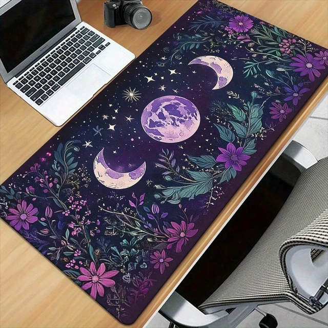 Alt view image 3 of 6 - Bks Gaming Mouse Pad 23.6x13.8in Purple Moon Flowers Non-Slip Rubber Base Waterproof Desk Mat For PC Laptop Office Setup