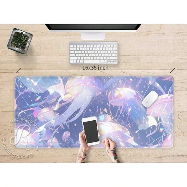 Alt view image 2 of 6 - Bks Anime Jellyfish Desk Mat RGB Mouse Pad Wrist Rest Lavender Aesthetic Gaming Setup Large Size
