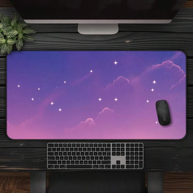 Alt view image 2 of 6 - Bks Pastel Pink Purple Desk Mat, Large Gaming Mouse Pad, Soft Fabric Surface Anti-Slip Rubber Base for Office and Play