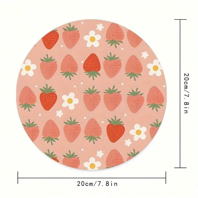 Main image of Bks Round Mouse Pad with Strawberry Floral Design, Smooth PU Leather Surface for Gaming and Office Desktop Use