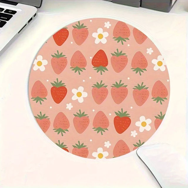 Alt view image 3 of 7 - Bks Round Mouse Pad with Strawberry Floral Design, Smooth PU Leather Surface for Gaming and Office Desktop Use