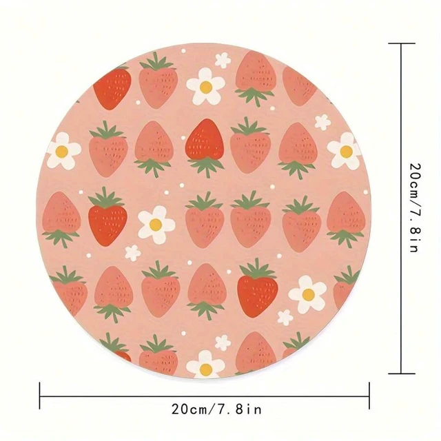 Alt view image 2 of 7 - Bks Round Mouse Pad with Strawberry Floral Design, Smooth PU Leather Surface for Gaming and Office Desktop Use
