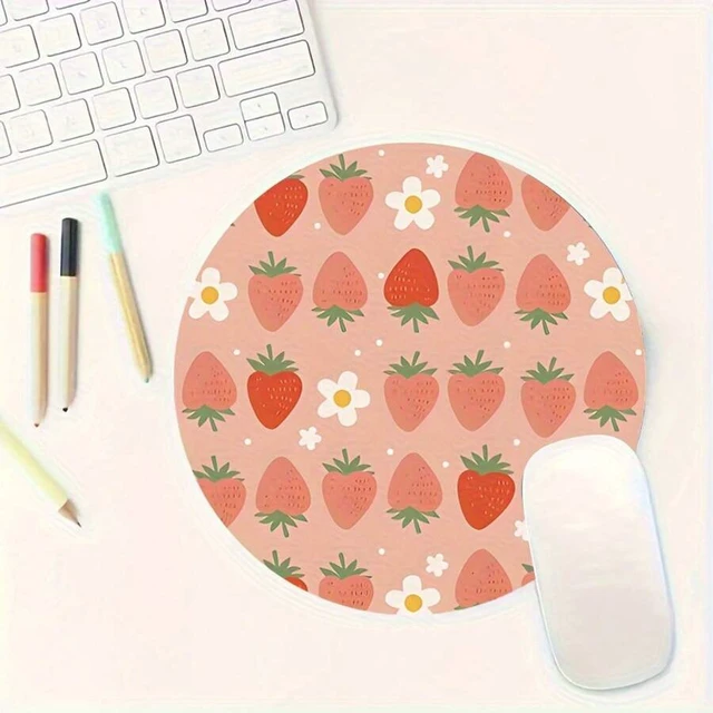 Alt view image 7 of 7 - Bks Round Mouse Pad with Strawberry Floral Design, Smooth PU Leather Surface for Gaming and Office Desktop Use