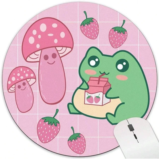 Alt view image 2 of 7 - Bks Round Mouse Pad Pink Mushroom Strawberry Design Aesthetic Preppy Office Laptop Wireless Travel Small Portable Gaming Desk Mat