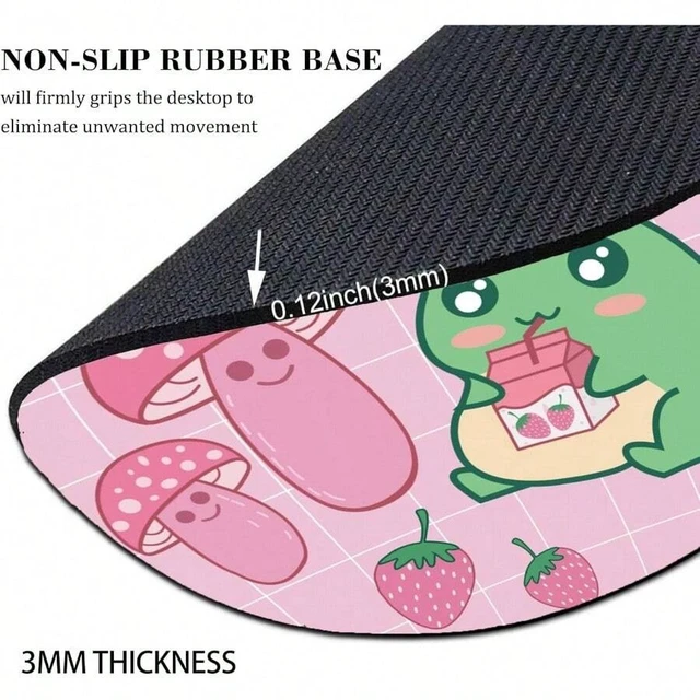 Alt view image 3 of 7 - Bks Round Mouse Pad Pink Mushroom Strawberry Design Aesthetic Preppy Office Laptop Wireless Travel Small Portable Gaming Desk Mat