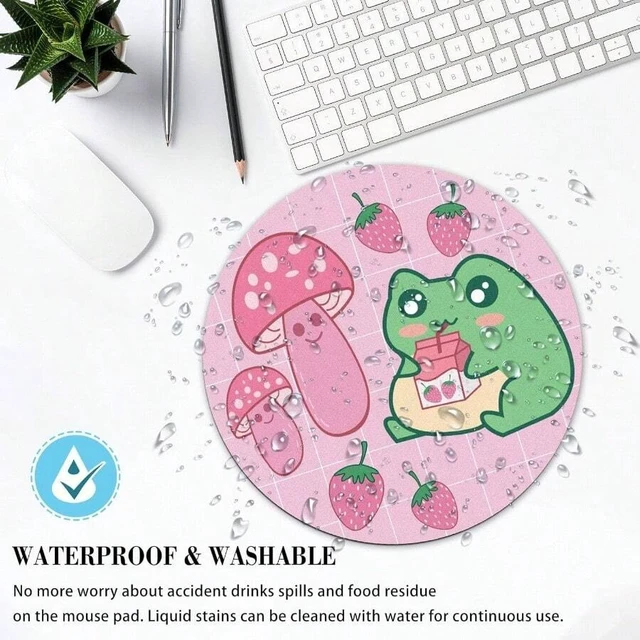 Alt view image 4 of 7 - Bks Round Mouse Pad Pink Mushroom Strawberry Design Aesthetic Preppy Office Laptop Wireless Travel Small Portable Gaming Desk Mat