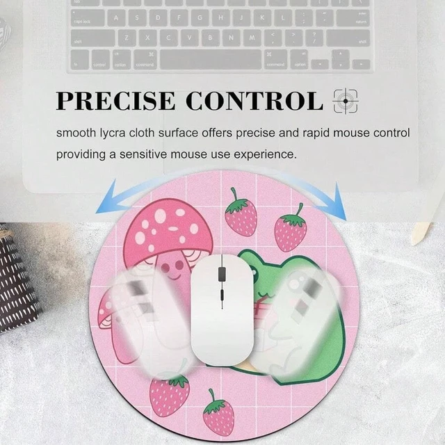 Alt view image 6 of 7 - Bks Round Mouse Pad Pink Mushroom Strawberry Design Aesthetic Preppy Office Laptop Wireless Travel Small Portable Gaming Desk Mat