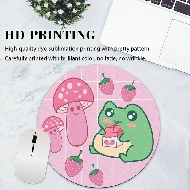 Alt view image 7 of 7 - Bks Round Mouse Pad Pink Mushroom Strawberry Design Aesthetic Preppy Office Laptop Wireless Travel Small Portable Gaming Desk Mat