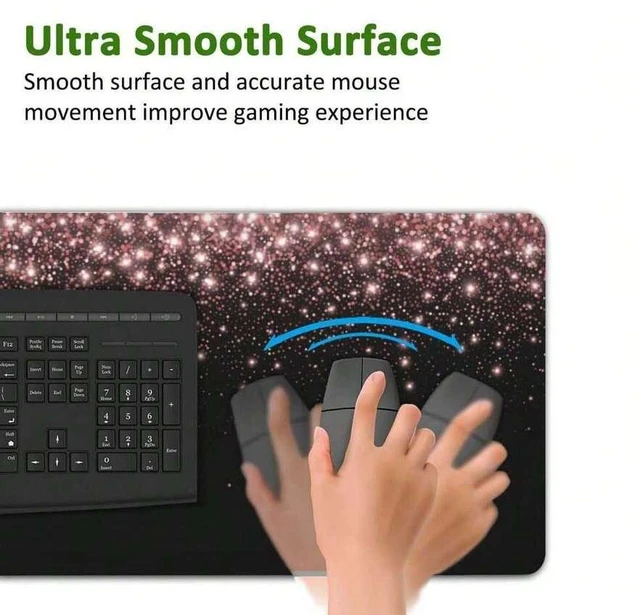 Alt view image 4 of 6 - Bks Rose Gold Glitter Gaming Mouse Pad XXL Large Desk Mat With Stitched Edges Waterproof Non-Slip For Laptop Keyboard Computer