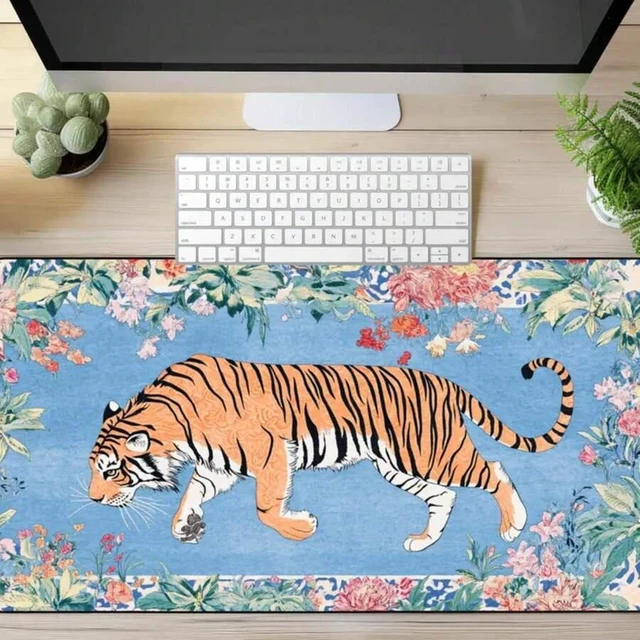Main image of Bks Vintage Tiger Floral Desk Mat, Cottagecore Office And Gaming Desk Accessories, Aesthetic Keyboard Mouse Pad, Gifts For Her, Girl Gamer