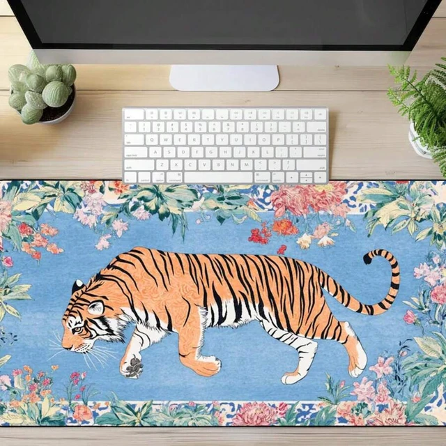 Alt view image 2 of 7 - Bks Vintage Tiger Floral Desk Mat, Cottagecore Office And Gaming Desk Accessories, Aesthetic Keyboard Mouse Pad, Gifts For Her, Girl Gamer