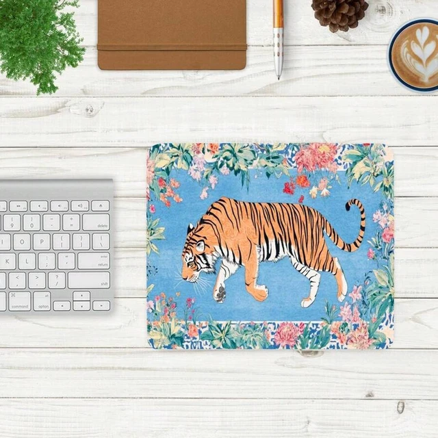 Alt view image 4 of 7 - Bks Vintage Tiger Floral Desk Mat, Cottagecore Office And Gaming Desk Accessories, Aesthetic Keyboard Mouse Pad, Gifts For Her, Girl Gamer