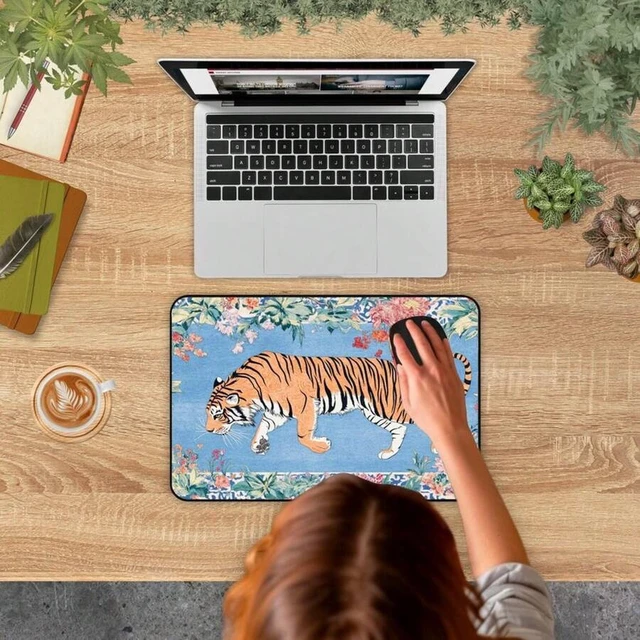 Alt view image 6 of 7 - Bks Vintage Tiger Floral Desk Mat, Cottagecore Office And Gaming Desk Accessories, Aesthetic Keyboard Mouse Pad, Gifts For Her, Girl Gamer