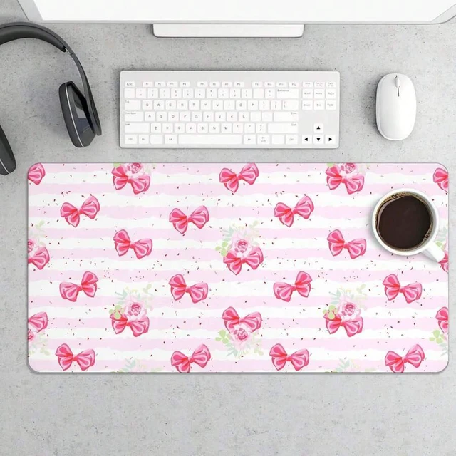 Main image of Bks Extended XL Mouse Pad Striped Pink Bow Non-Slip Gaming Desk Mat Keyboard Pad For Computer Laptop