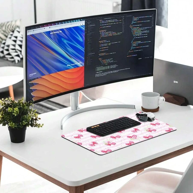 Alt view image 2 of 6 - Bks Extended XL Mouse Pad Striped Pink Bow Non-Slip Gaming Desk Mat Keyboard Pad For Computer Laptop