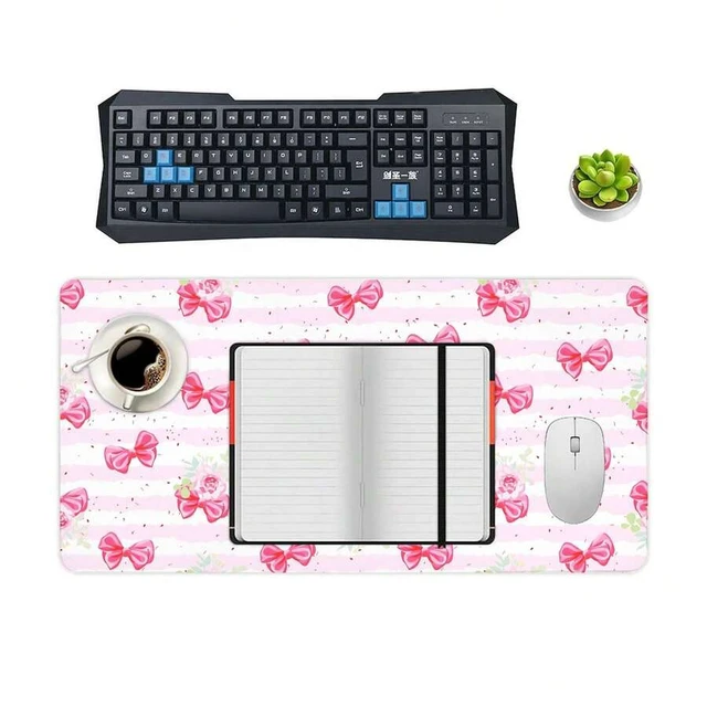 Alt view image 6 of 6 - Bks Extended XL Mouse Pad Striped Pink Bow Non-Slip Gaming Desk Mat Keyboard Pad For Computer Laptop