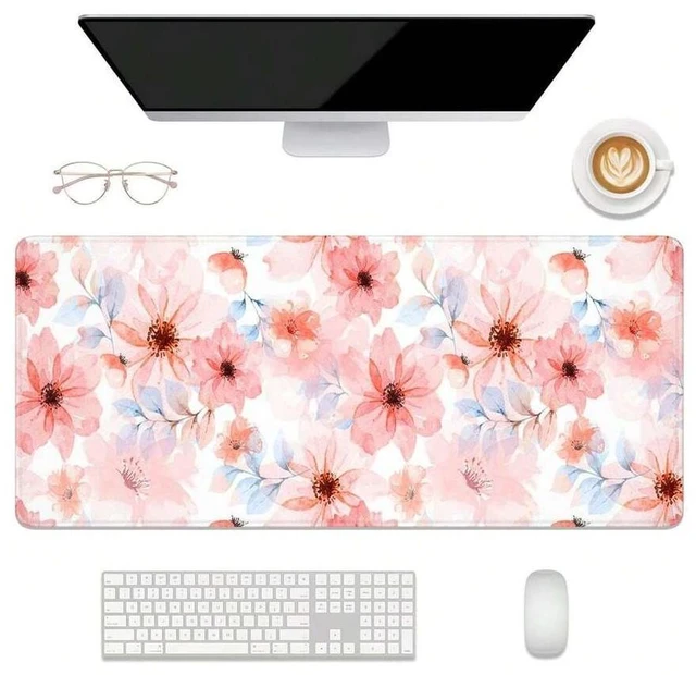 Alt view image 2 of 6 - Bks Desk Mat Extended Large Gaming Mouse Pad XL Pink Flower Desktop Decor for Laptop Keyboard Office Supplies