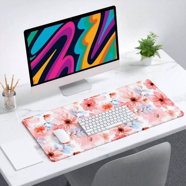 Alt view image 6 of 6 - Bks Desk Mat Extended Large Gaming Mouse Pad XL Pink Flower Desktop Decor for Laptop Keyboard Office Supplies