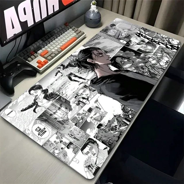 Alt view image 3 of 7 - Bks 11.81x27.56in Anime Eren Yeager Mouse Pad Gaming Desk Mat Anti-Slip Waterproof Rubber Surface for Laptop PC