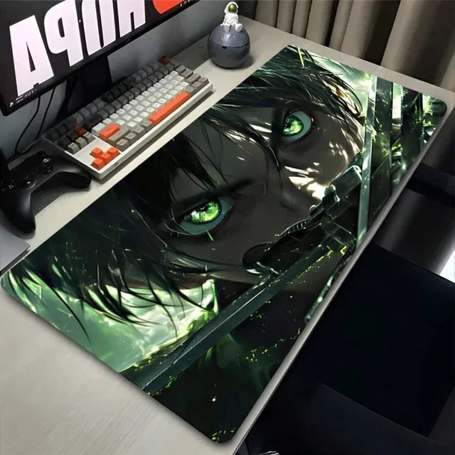 Alt view image 4 of 7 - Bks 11.81x27.56in Anime Eren Yeager Mouse Pad Gaming Desk Mat Anti-Slip Waterproof Rubber Surface for Laptop PC