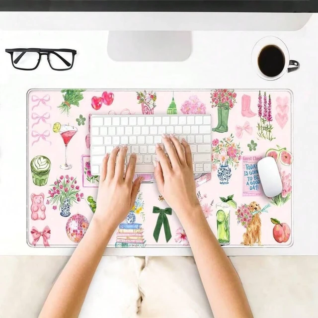 Alt view image 4 of 6 - Bks Pink Pastel Floral Desk Mat XXL Large Mouse Pad Aesthetic Office Decor For Women Girl Teacher