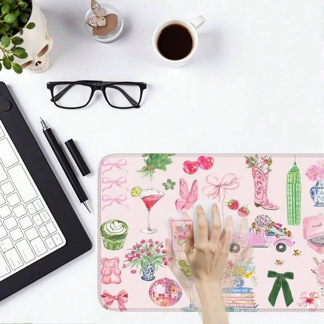 Alt view image 6 of 6 - Bks Pink Pastel Floral Desk Mat XXL Large Mouse Pad Aesthetic Office Decor For Women Girl Teacher