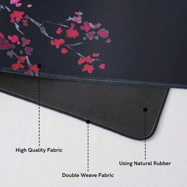 Alt view image 3 of 5 - Bks Large Gaming Mouse Pad, Big Desk Mat For Keyboard And Mouse, Full Desk Pad For Office Computer Laptop PC, Long Mouse Mat For Desk, Black Cherry Blossom,Portable Aesthetic Non Slip Waterproof Prett