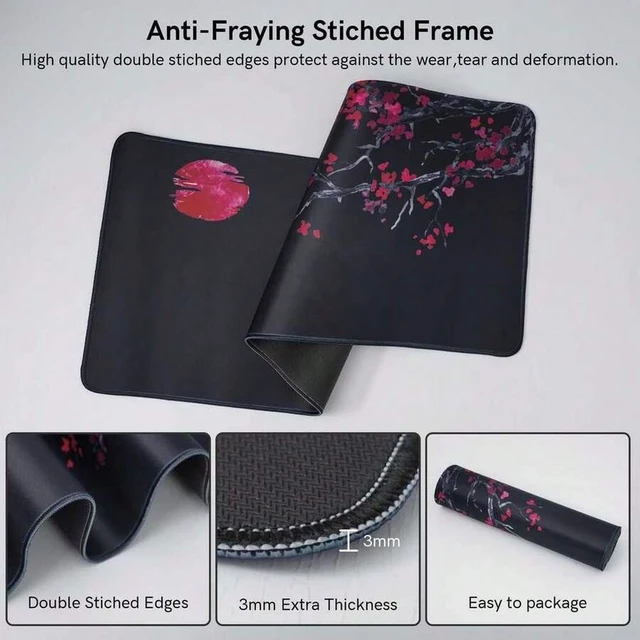 Alt view image 4 of 5 - Bks Large Gaming Mouse Pad, Big Desk Mat For Keyboard And Mouse, Full Desk Pad For Office Computer Laptop PC, Long Mouse Mat For Desk, Black Cherry Blossom,Portable Aesthetic Non Slip Waterproof Prett