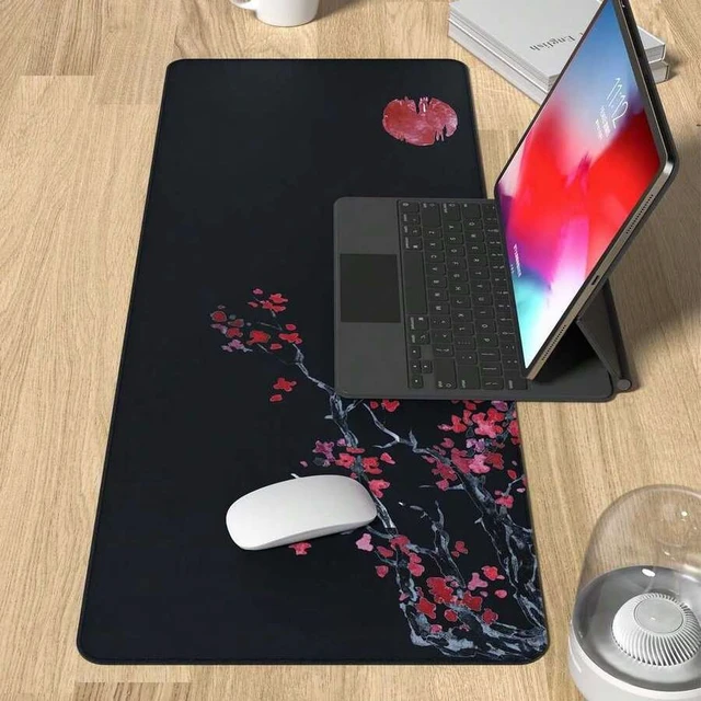 Alt view image 5 of 5 - Bks Large Gaming Mouse Pad, Big Desk Mat For Keyboard And Mouse, Full Desk Pad For Office Computer Laptop PC, Long Mouse Mat For Desk, Black Cherry Blossom,Portable Aesthetic Non Slip Waterproof Prett