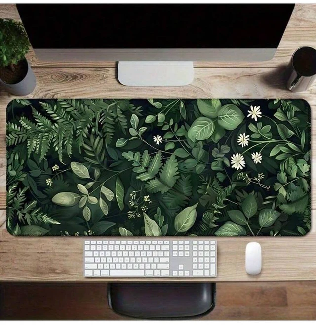Main image of Bks Green Plant Leaf Oversized Mouse Pad 80x30cm HD Print Non-Slip Rubber Base Washable Extended Gaming Mat for PC Laptop