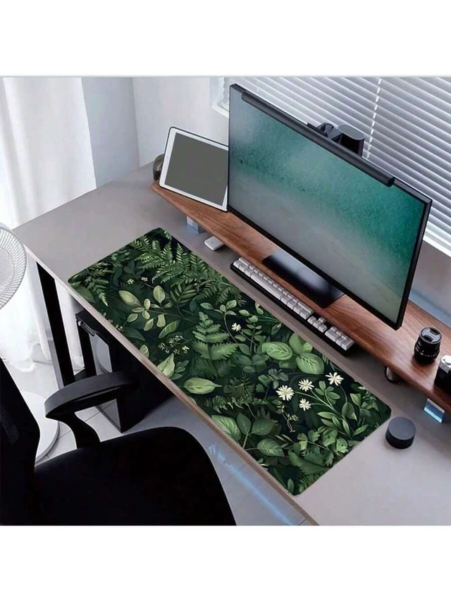 Alt view image 4 of 5 - Bks Green Plant Leaf Oversized Mouse Pad 80x30cm HD Print Non-Slip Rubber Base Washable Extended Gaming Mat for PC Laptop